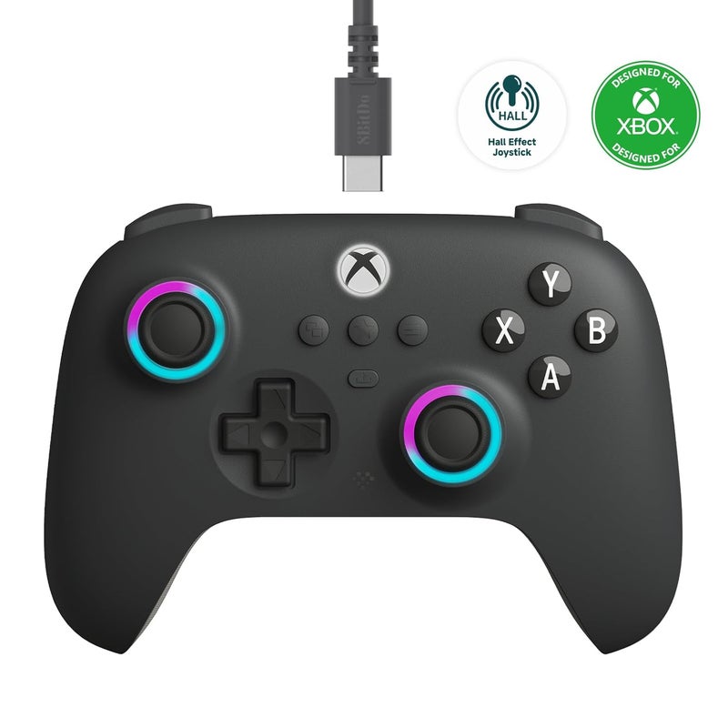 8Bitdo وحدة التحكم السلكية Ultimate C لجهاز Xbox مع عصي التحكم ومشغلات بتأثير هول، إضاءة RGB حلقة النار، متوافقة مع Xbox Series X|S، Xbox One، ويندوز 10/11 - مرخصة رسميًا (رمادي داكن) - Image 1